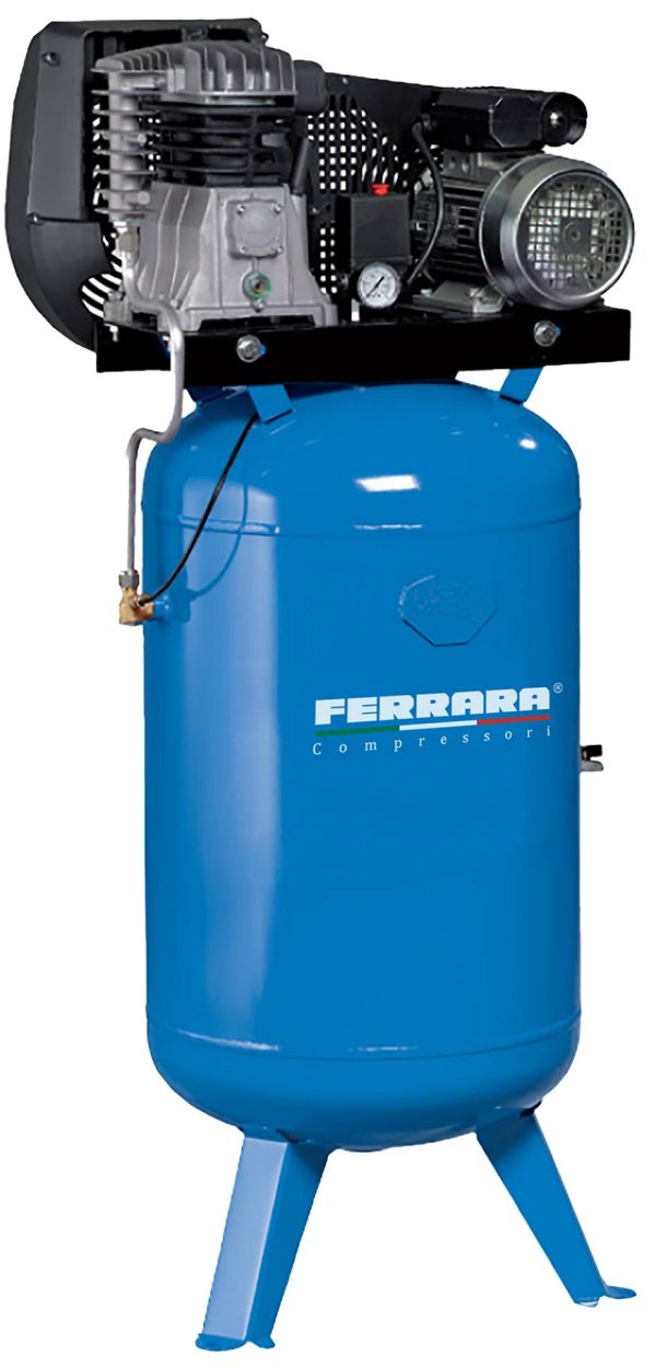 Oil-lubricated single-stage vertical compressor with belt drive