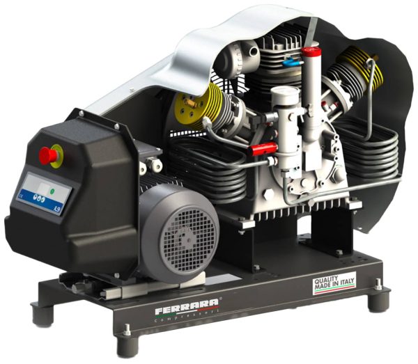 Medium pressure piston compressor on base from 25 to 60 BAR