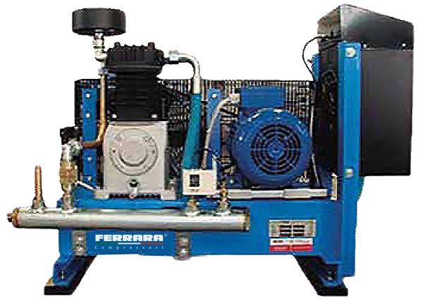 High pressure piston compressor on base from 15 to 40 BAR